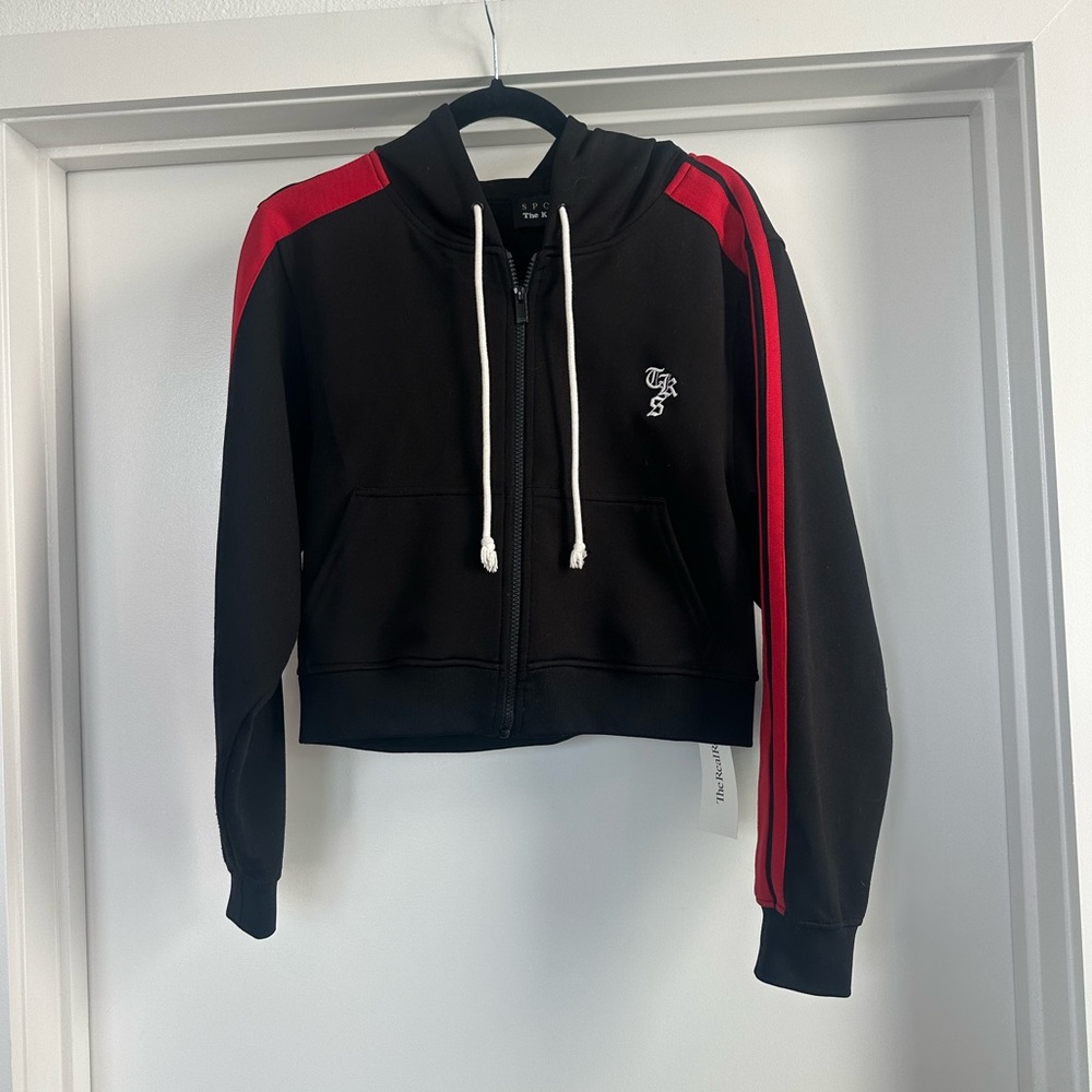 The Kooples Sport Black and Red Zip-Up Hoodie